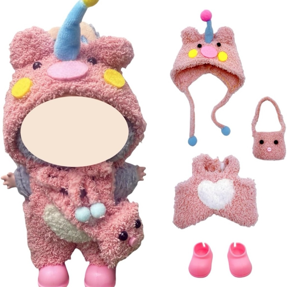 Adorable Pink Fuzzy Bear Labubu Doll Clothing Set - New - Picture 3 of 6
